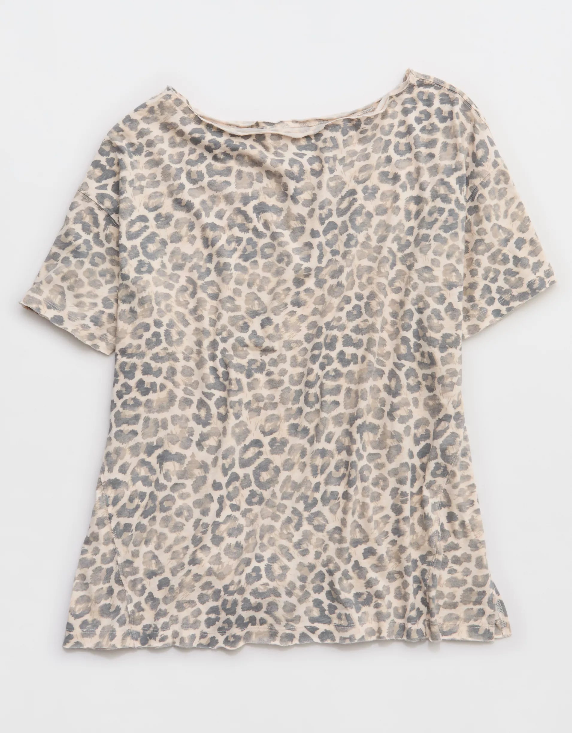 Grey‑Tone Leopard Off‑The‑Shoulder Short Sleeve T‑Shirt for Women