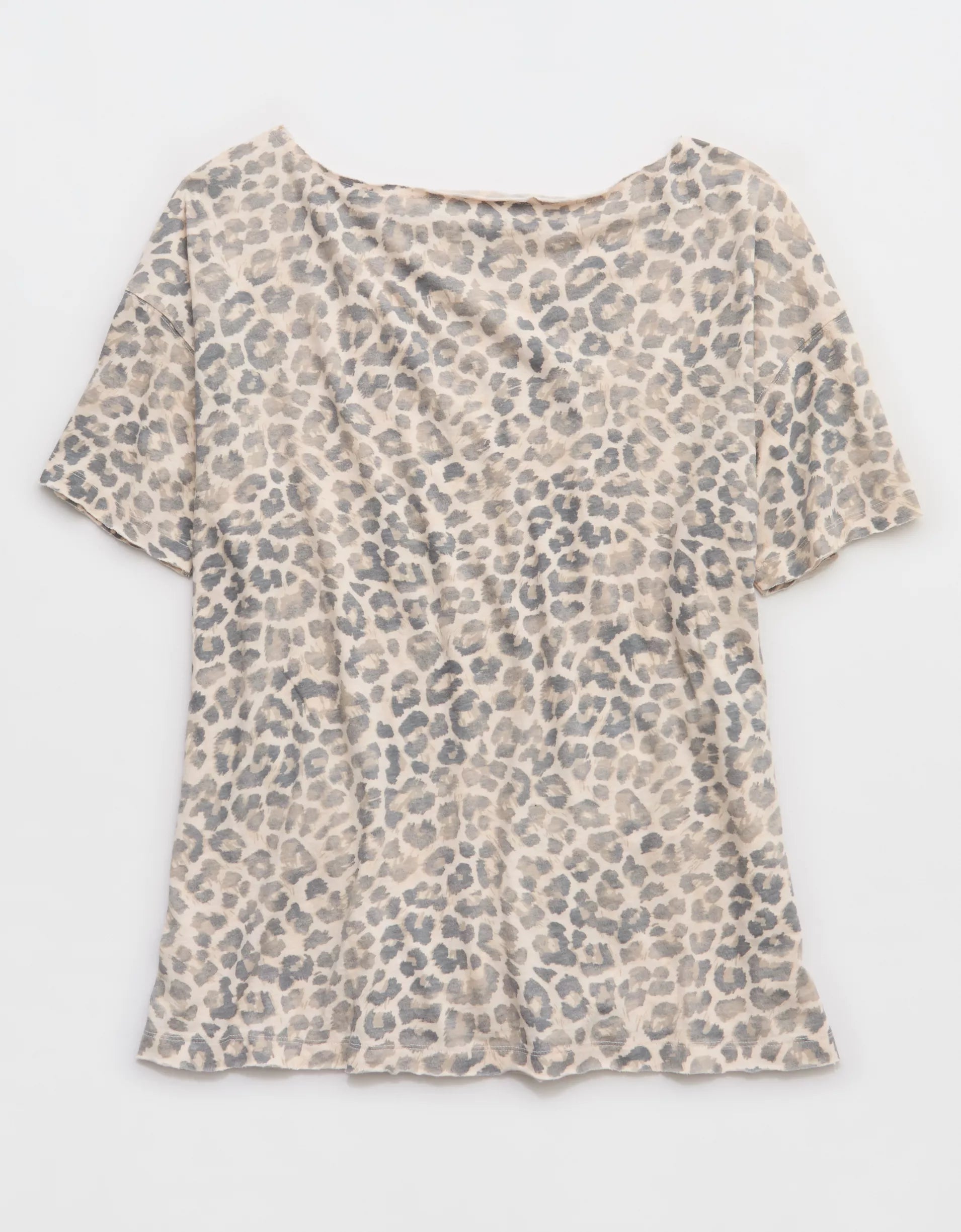 Grey‑Tone Leopard Off‑The‑Shoulder Short Sleeve T‑Shirt for Women