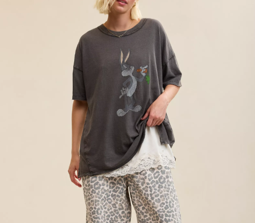 Vintage Washed Bugs Bunny Print Short‑Sleeve T‑Shirt for Women