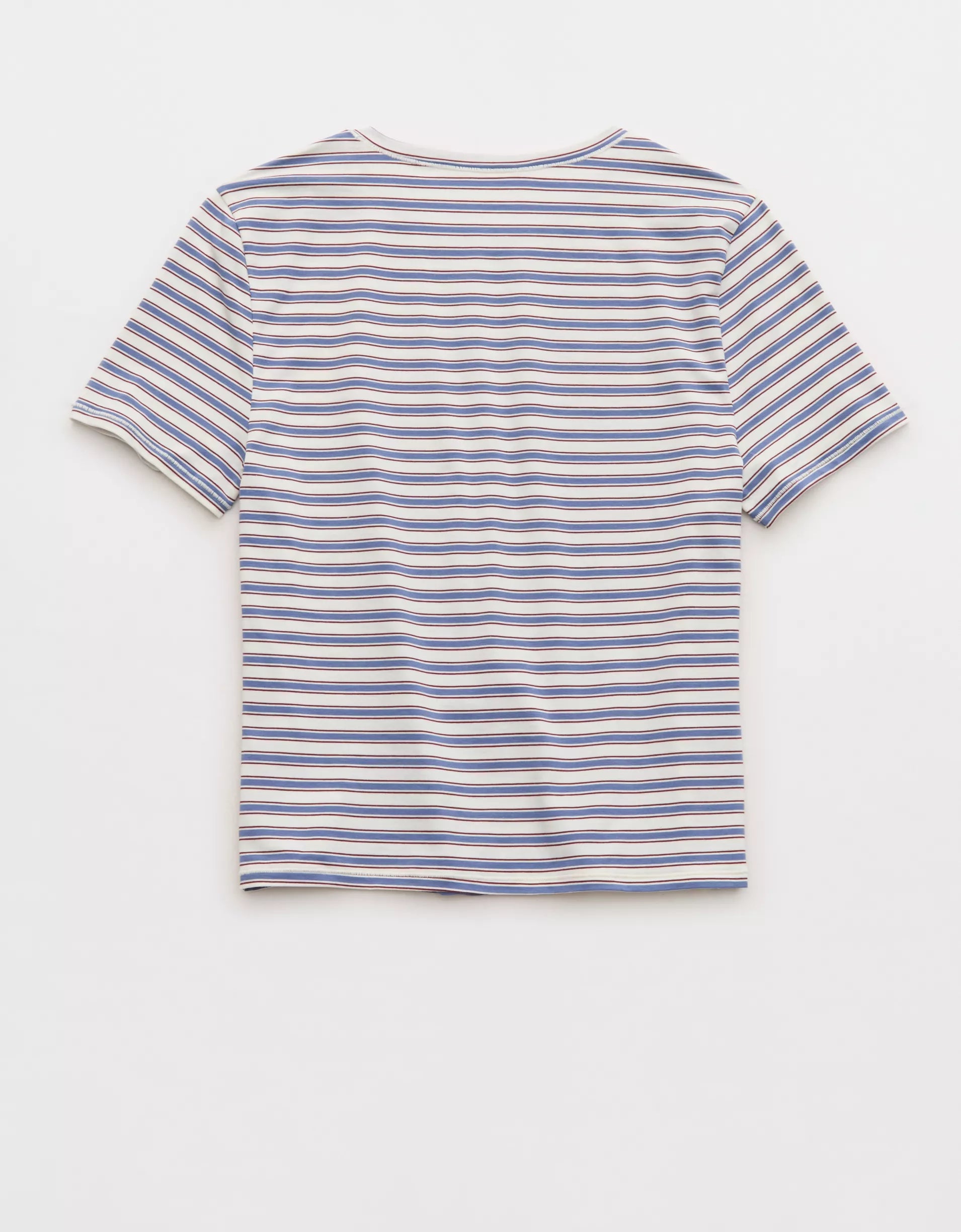 Blue‑Brown Stripe Cropped Fitted Short Sleeve T‑Shirt for Women
