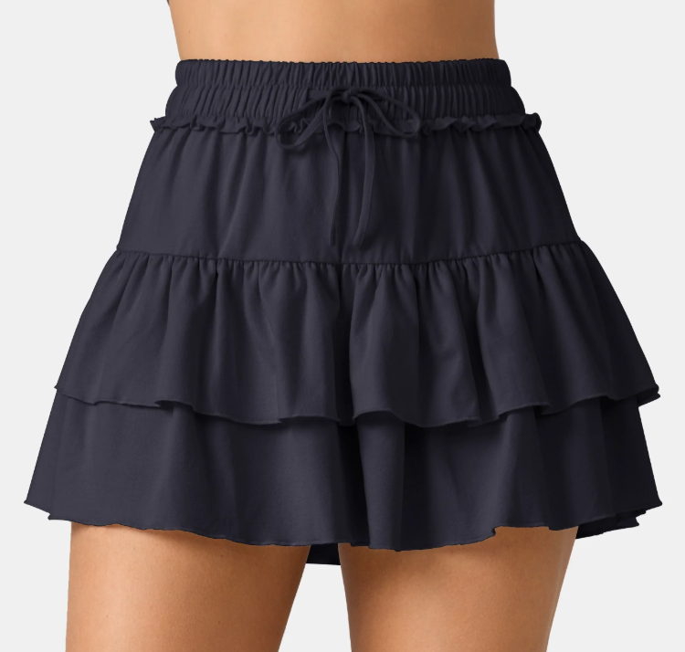 Women’s High‑Waist Drawstring Tiered Ruffle Skort